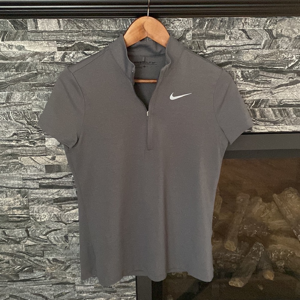 Nike Golf Dri-Fit Ace Striped Short Sleeve Polo Shirt Half Zip, Grey